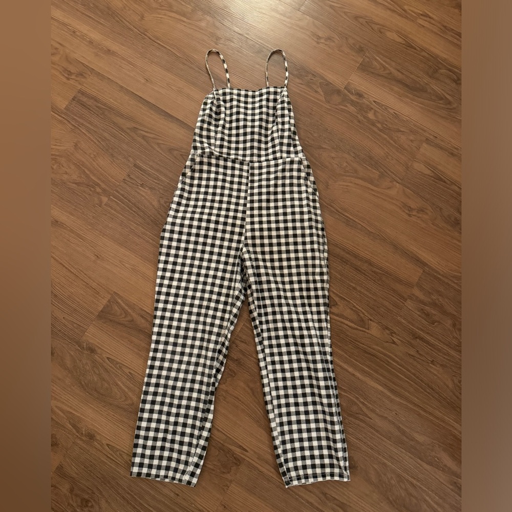 ASOS Gingham Black & White Lace-Up Back Jumpsuit